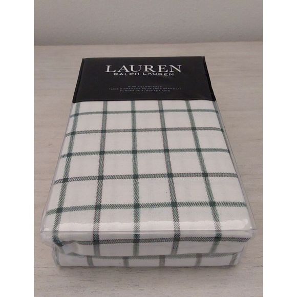 Ralph Lauren FLANNEL Cotton White Green Red MILLERTON PLAID Two King Pillowcases - Picture 5 of 10
